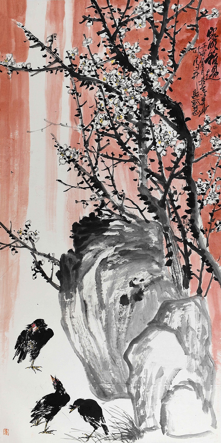 43、《寒梅栖禽图》（已售）